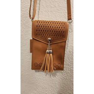seOSTO Crossbody Bag Womens Small Tan Faux Leather Tassel Cell‎ Phone Purse